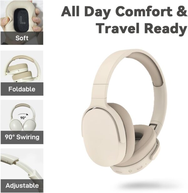 HiFi Stereo Foldable Wireless Bluetooth Noise Cancelling Headphones with Soft Protein Earpads - Image 3