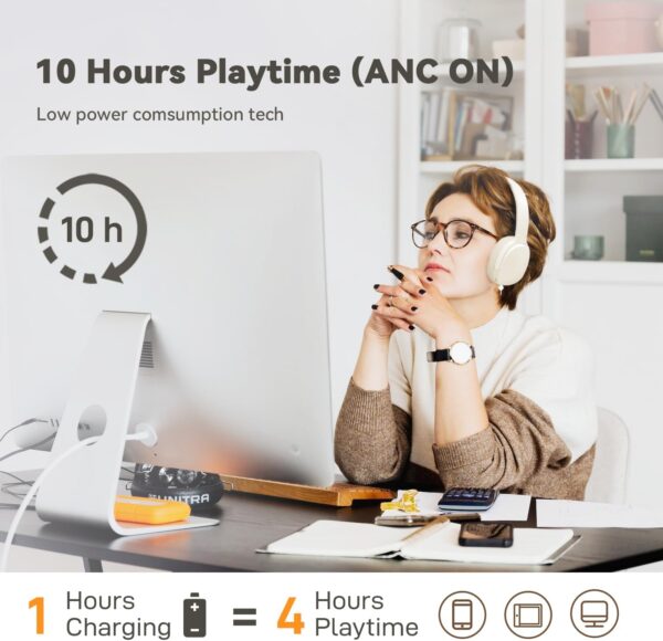 HiFi Stereo Foldable Wireless Bluetooth Noise Cancelling Headphones with Soft Protein Earpads - Image 4