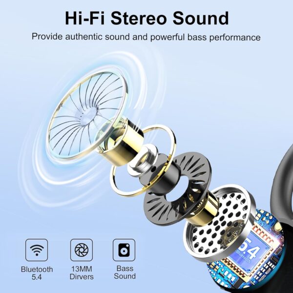 IPX6 Waterproof Stereo Bass Over-Ear Wireless Bluetooth Headphones - Image 2