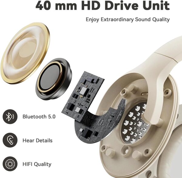 HiFi Stereo Foldable Wireless Bluetooth Noise Cancelling Headphones with Soft Protein Earpads - Image 5